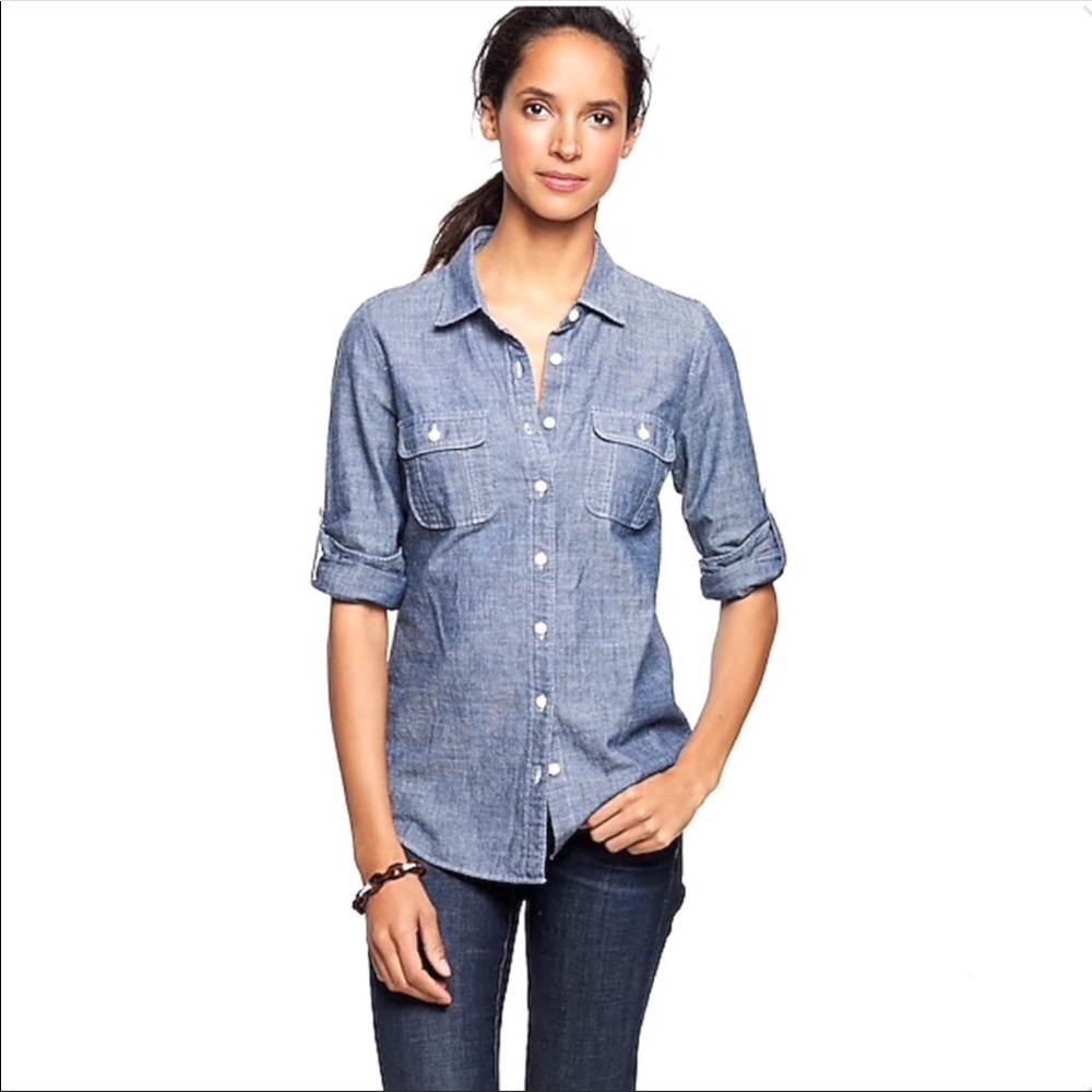 J. Crew factory chambray camp shirt  perfect shirt - Picture 2 of 8
